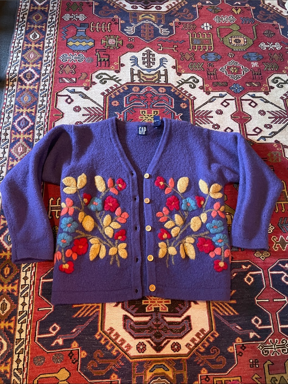 GAP Vintage 100% Wool Embroidered Cardigan